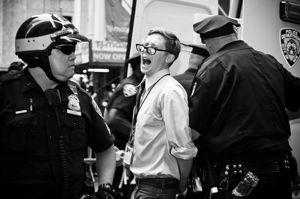 Arrest of John Knefel for reporting on a protest (cc photo: Glenn Halog)