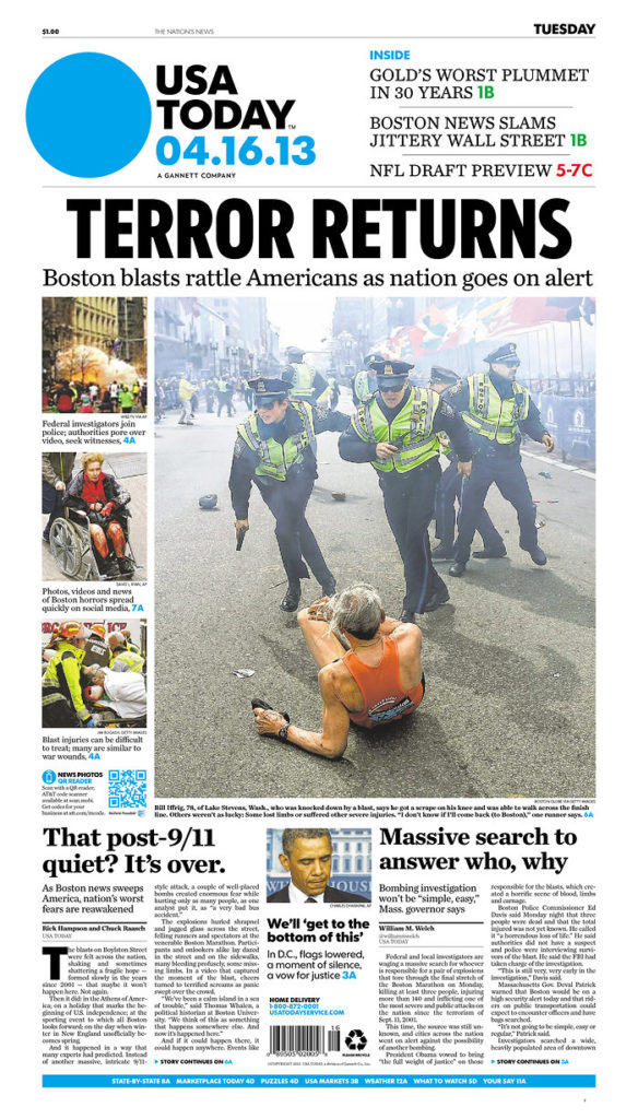 TERROR RETURNS: USA Today front page, April 16, 2013