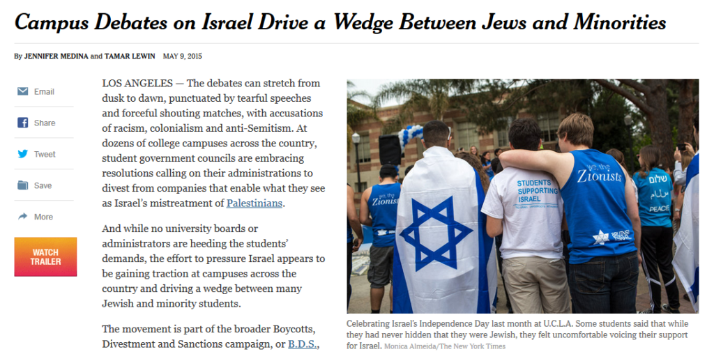 New York Times story on BDS