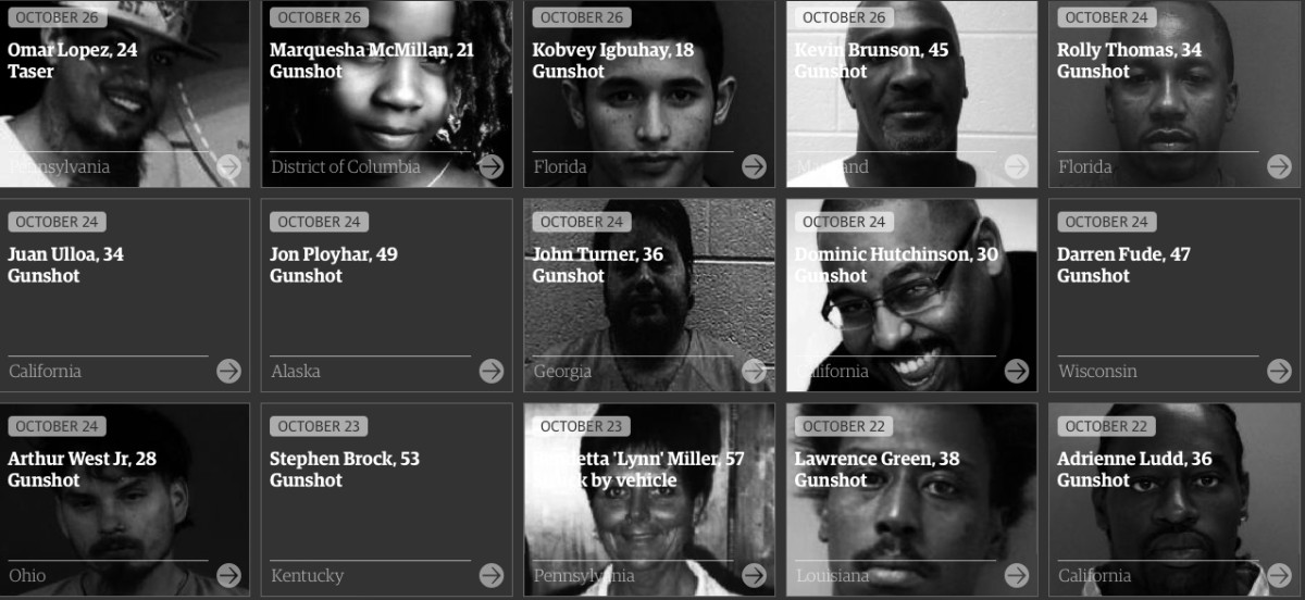 The Guardian's display of victims of police violence as a collection of individuals.