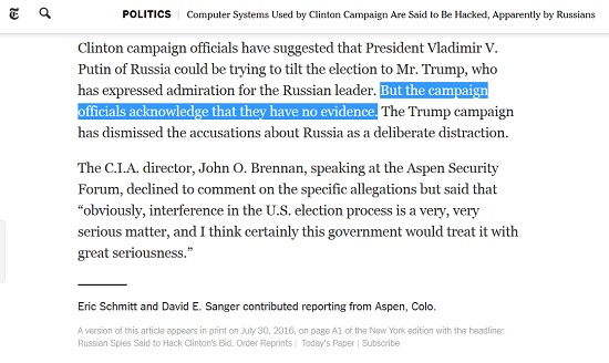 nyt russia clinton evidence
