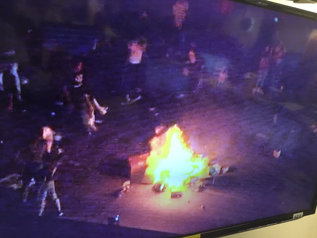 Protesters set fire to cargo (image: Joe Bruno/WSOC)