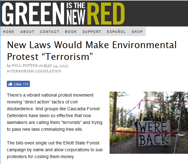 Green Is the New Red: New Laws Would Make Environmental Protest “Terrorism”