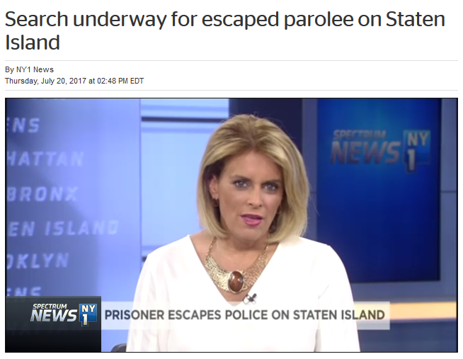 NY1: Search underway for escaped parolee on Staten Island