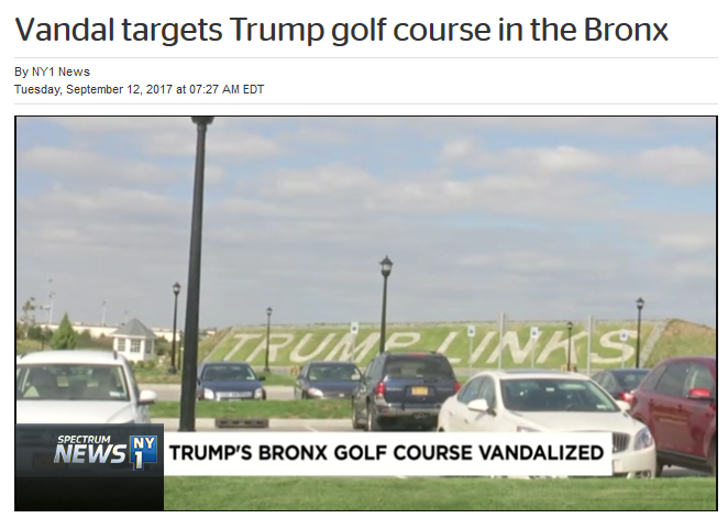 NY1: Vandals Target Trump Golf Course in the Bronx