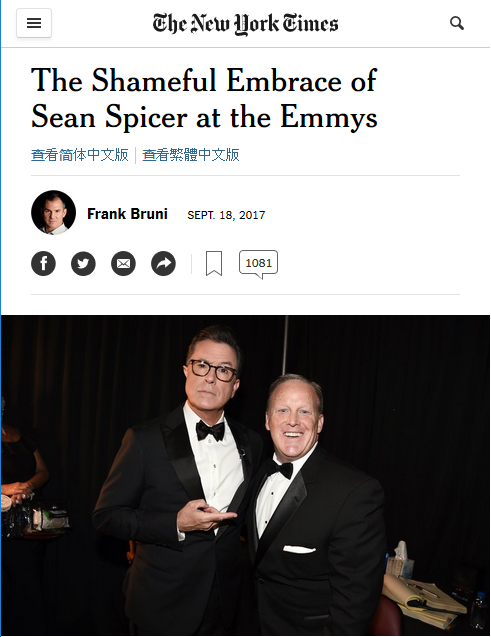 NYT: The Shameful Embrace of Sean Spicer at the Emmys