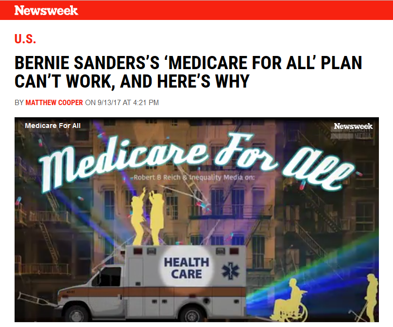 Newsweek: Bernie Sanders’s ‘Medicare for All’ Plan Can’t Work, and Here’s Why