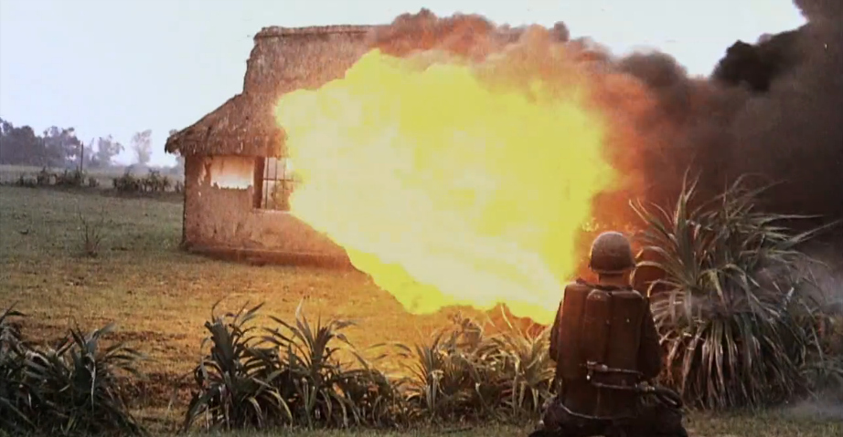 US military destroying a house in the Vietnam War.
