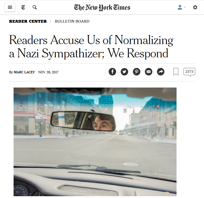 NYT: Readers Accuse Us of Normalizing a Nazi Sympathizer; We Respond