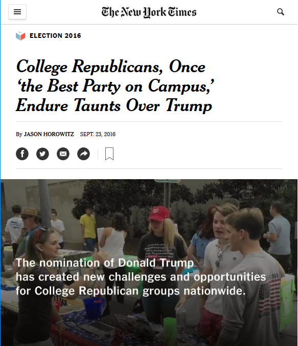 NYT: College Republicans, Once ‘the Best Party on Campus,’ Endure Taunts Over Trump