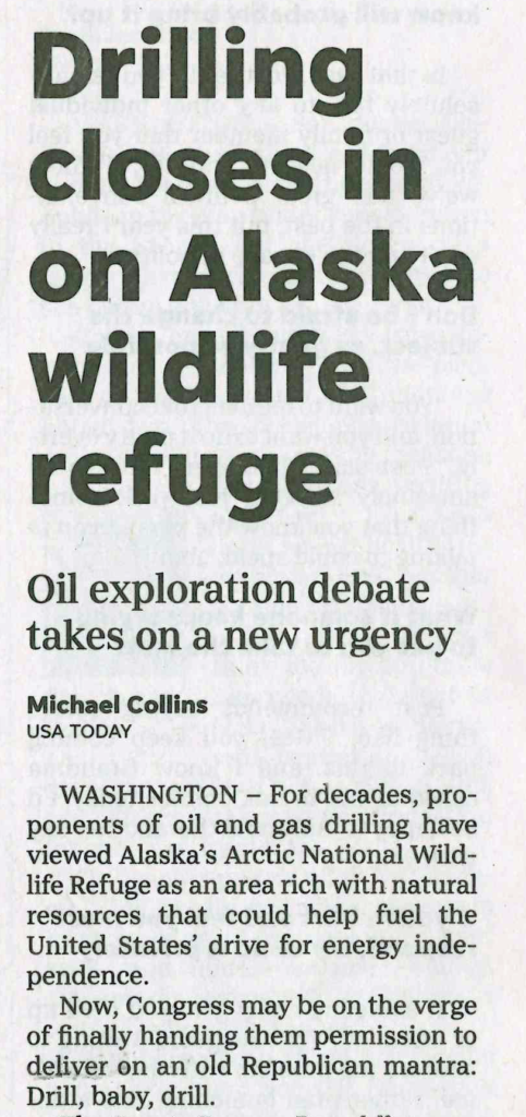 USA Today: Drilling Closes in on Alaska Wildlife Refuge