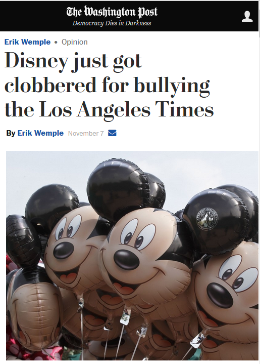 Washington Post: Disney Just Got Clobbered for Bullying the Los Angeles Times
