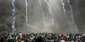 New York Times depiction of Gaza protest (photo:Mohammed Saber/EPA, via Shutterstock)