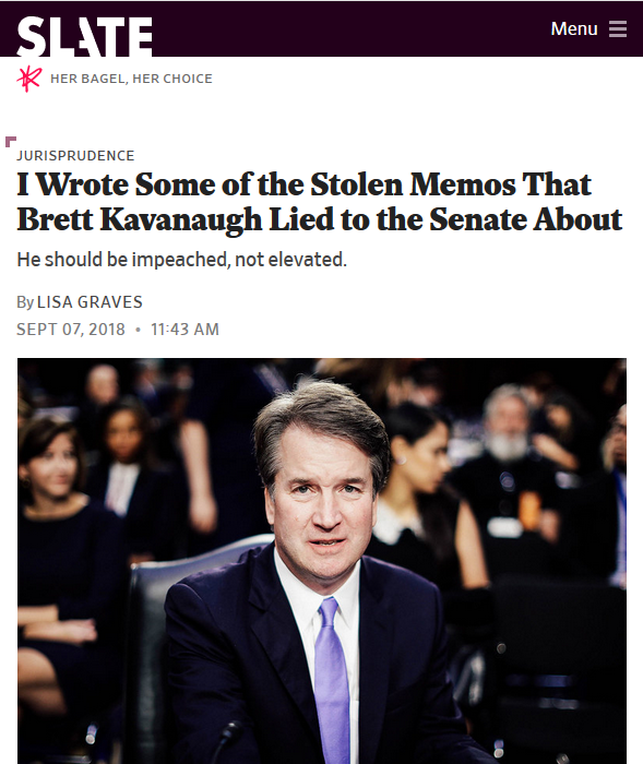 Slate: I Wrote Some of the Stolen Memos That Brett Kavanaugh Lied to the Senate About