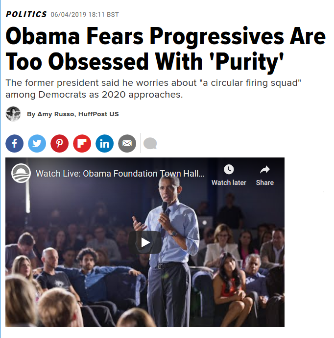 HuffPost: Obama Fears Progressives Are Too Obsessed With 'Purity'