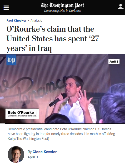 WaPo: O’Rourke’s claim that the United States has spent ‘27 years’ in Iraq