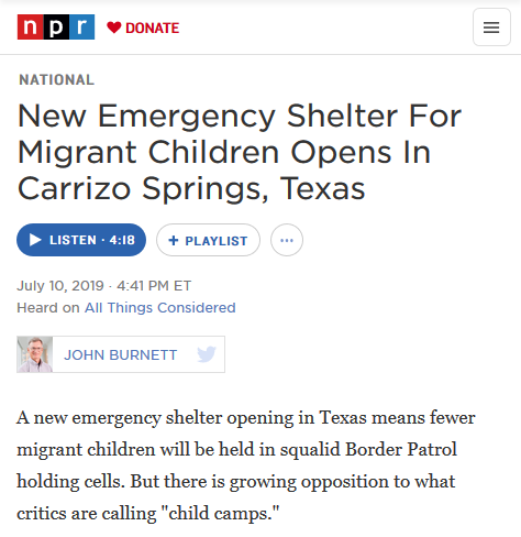 NPR: New Emergency Shelter For Migrant Children Opens In Carrizo Springs, Texas
