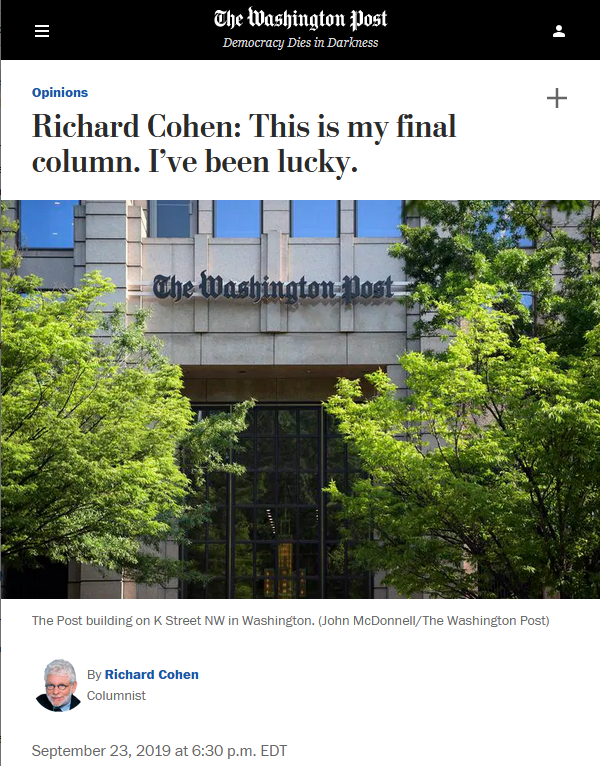 WaPo: This is my final column. I’ve been lucky.