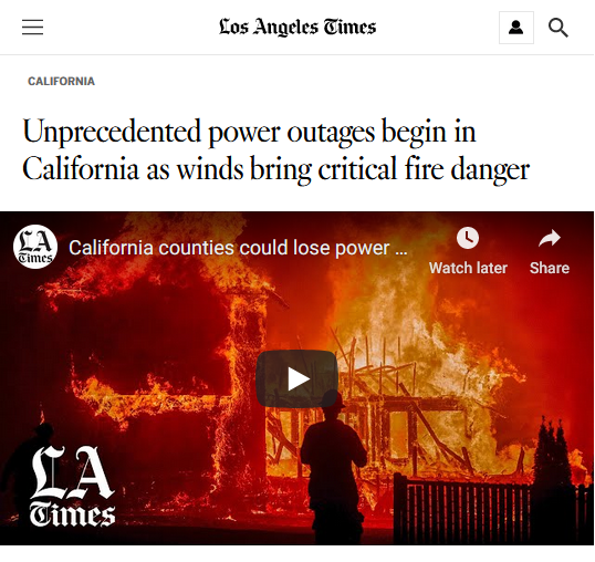 LA Times: Unprecedented power outages begin in California as winds bring critical fire danger 