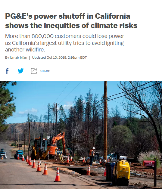 Vox: PG&E’s power shutoff in California shows the inequities of climate risks
