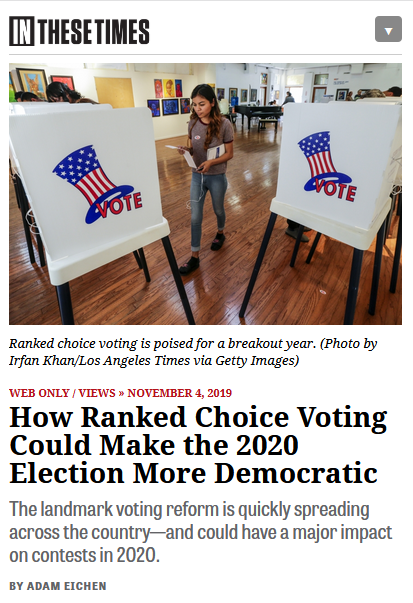 In These Times: How Ranked Choice Voting Could Make the 2020 Election More Democratic