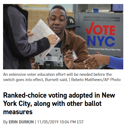 Politico: Ranked-choice voting adopted in New York City, along with other ballot measures 