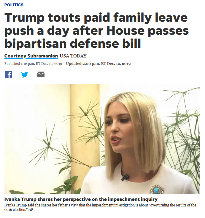 USA Today: Trump touts paid family leave push a day after House passes bipartisan defense bill