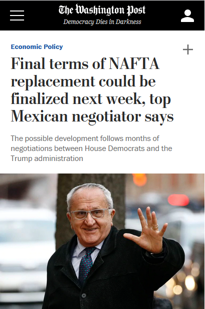 WaPo: Final terms of NAFTA replacement could be finalized next week, top Mexican negotiator says