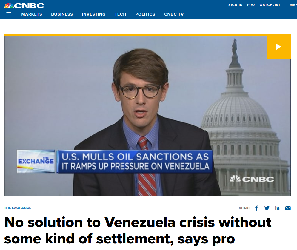 CNBC: No solution to Venezuela crisis without some kind of settlement, says pro