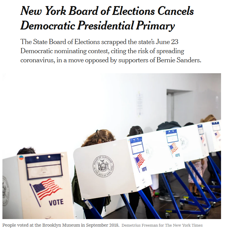 NYT: New York Board of Elections Cancels Democratic Presidential Primary