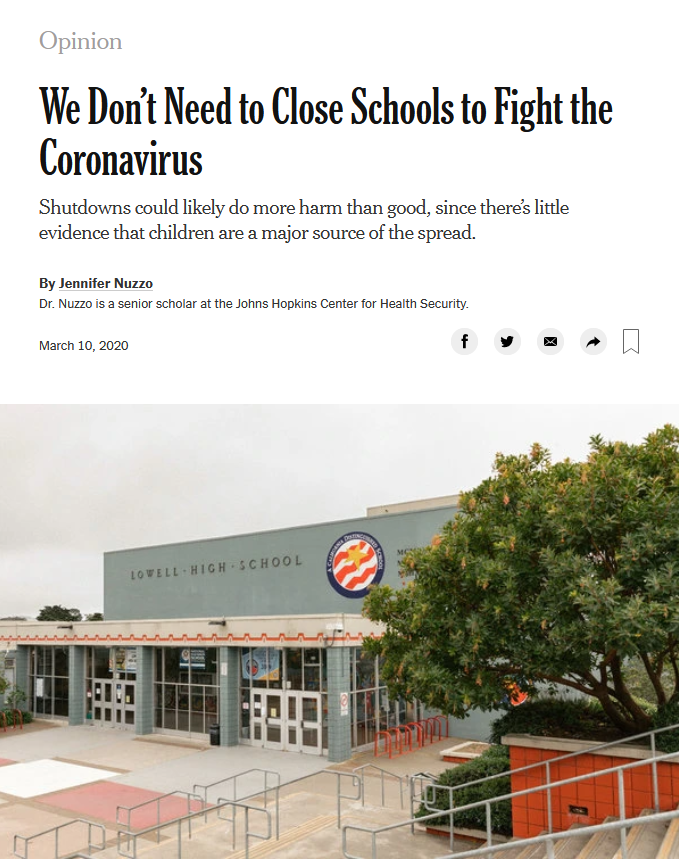 NYT: We Don’t Need to Close Schools to Fight the Coronavirus