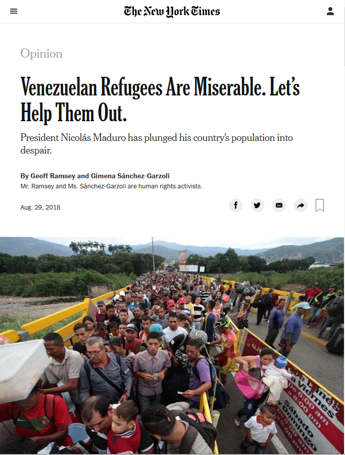 NYT: Venezuelan Refugees Are Miserable. Let’s Help Them Out.