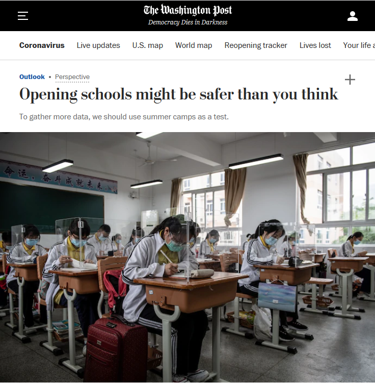 WaPo: Opening schools might be safer than you think