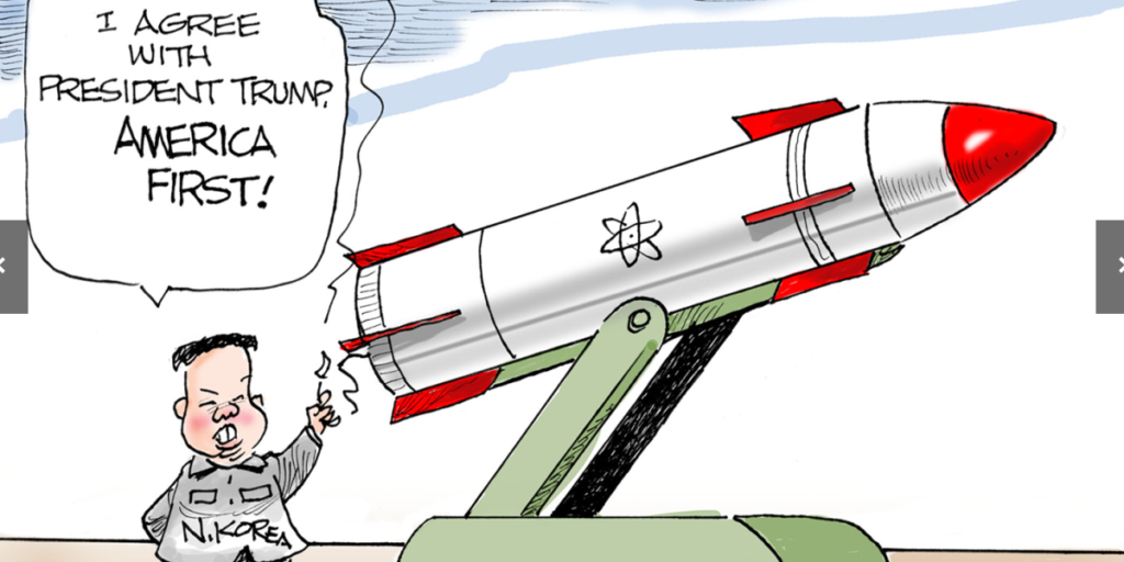 Cartoon offered by US News of North Korea launching a nuclear attack on the US
