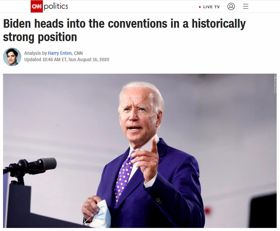 CNN: Biden heads into the conventions in a historically strong position