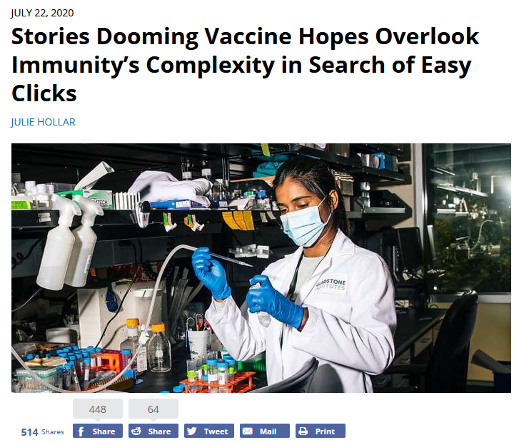 FAIR: Stories Dooming Vaccine Hopes Overlook Immunity’s Complexity in Search of Easy Clicks