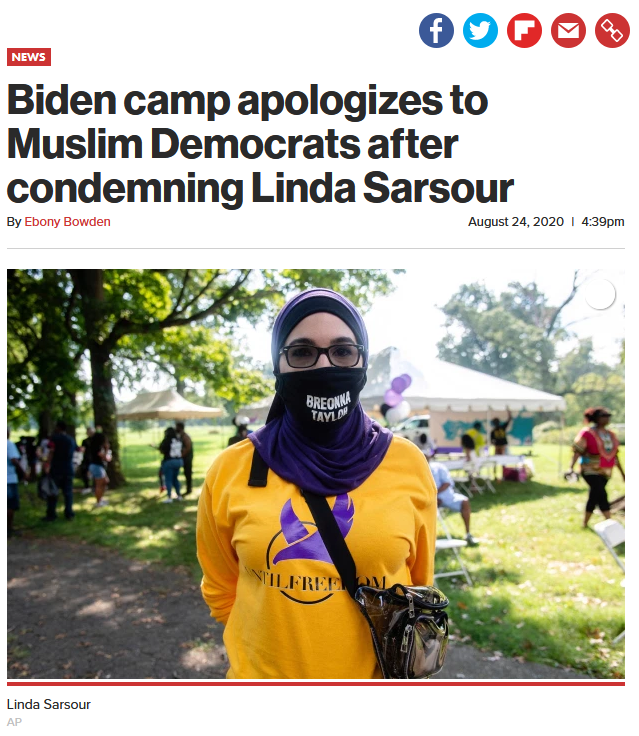 NY Post: Biden camp apologizes to Muslim Democrats after condemning Linda Sarsour 