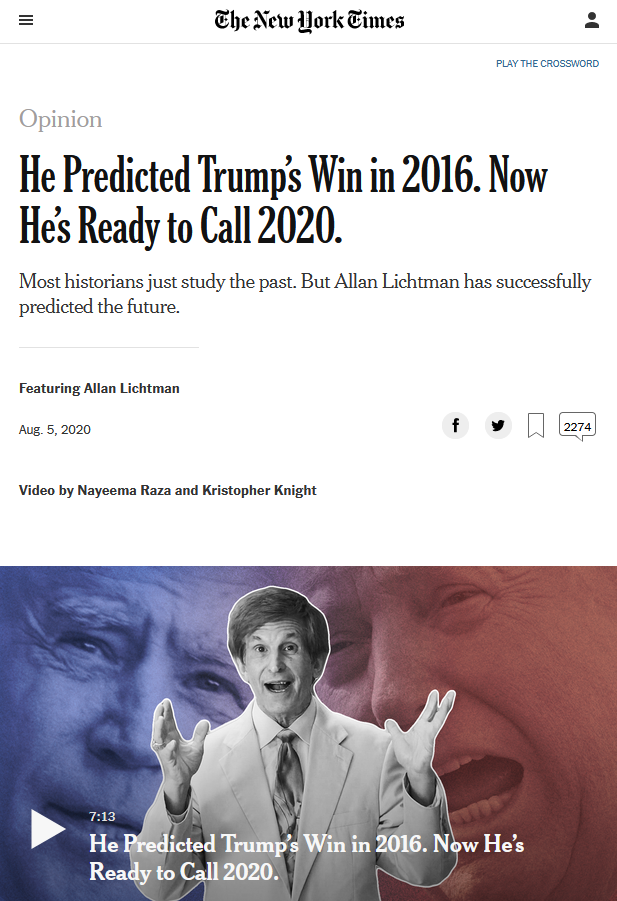 NYT: He Predicted Trump’s Win in 2016. Now He’s Ready to Call 2020.