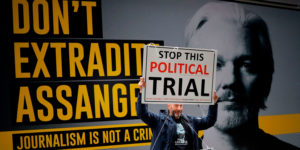 Protester at Julian Assange's extradition hearing