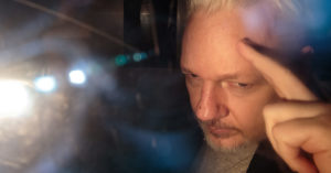 Julian Assange leaving court in 2019 (photo: Jack Taylor/Gerry Images)