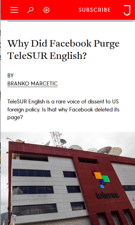 Jacobin: Why Did Facebook Purge TeleSUR English?
