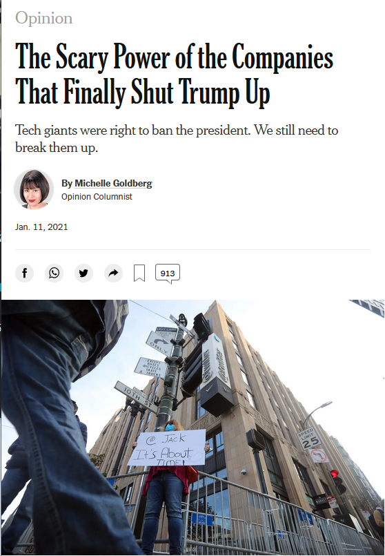 NYT: The Scary Power of the Companies That Finally Shut Trump Up