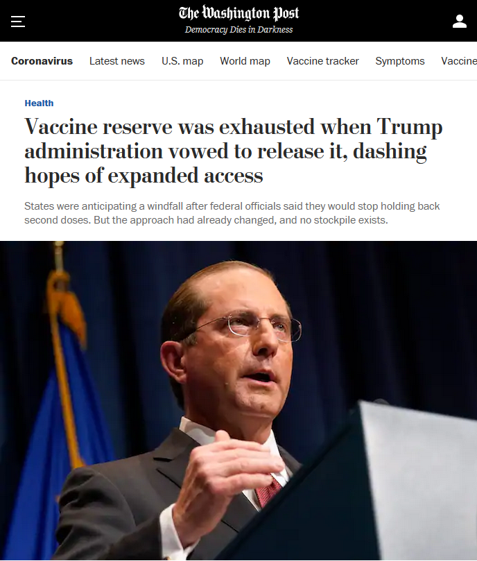 WaPo: Vaccine reserve was exhausted when Trump administration vowed to release it, dashing hopes of expanded access