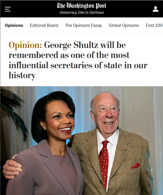 WaPo: George Shultz will be remembered as one of the most influential secretaries of state in our history