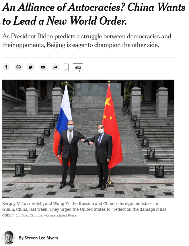 NYT: An Alliance of Autocracies? China Wants to Lead a New World Order.