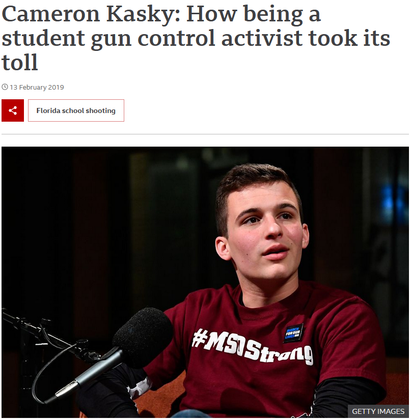 BBC: Cameron Kasky: How being a student gun control activist took its toll