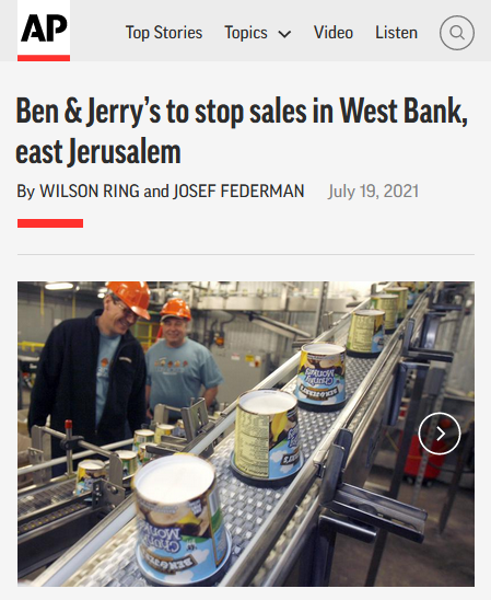 AP: Ben & Jerry's to Stops Sales in West Bank, East Jerusalem