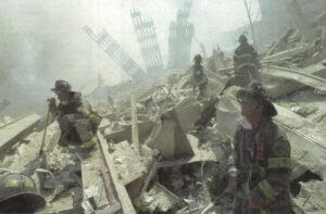 Detail from Extra! cover: Firefighters at Ground Zero