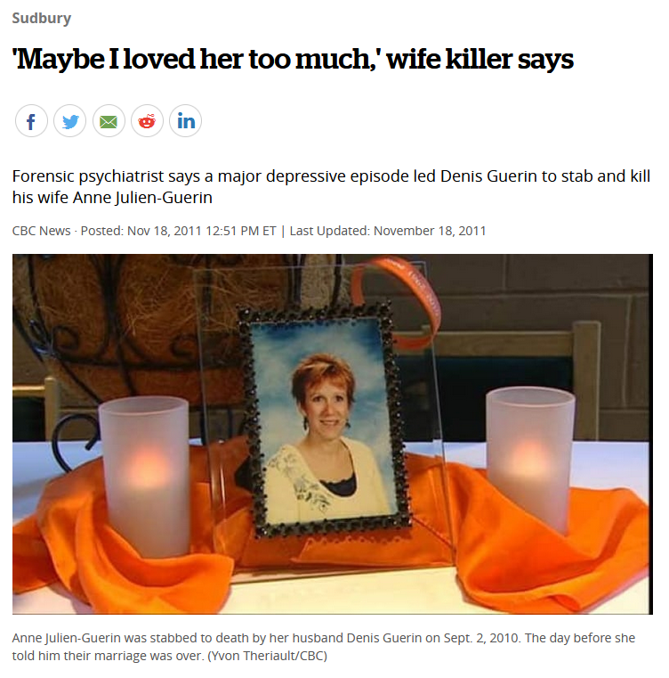 CBC: 'Maybe I loved her too much,' wife killer says