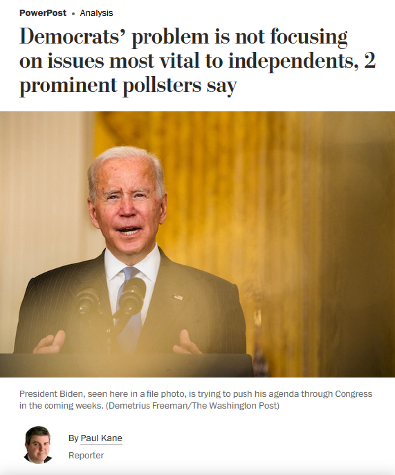 WaPo: Democrats’ problem is not focusing on issues most vital to independents, 2 prominent pollsters say